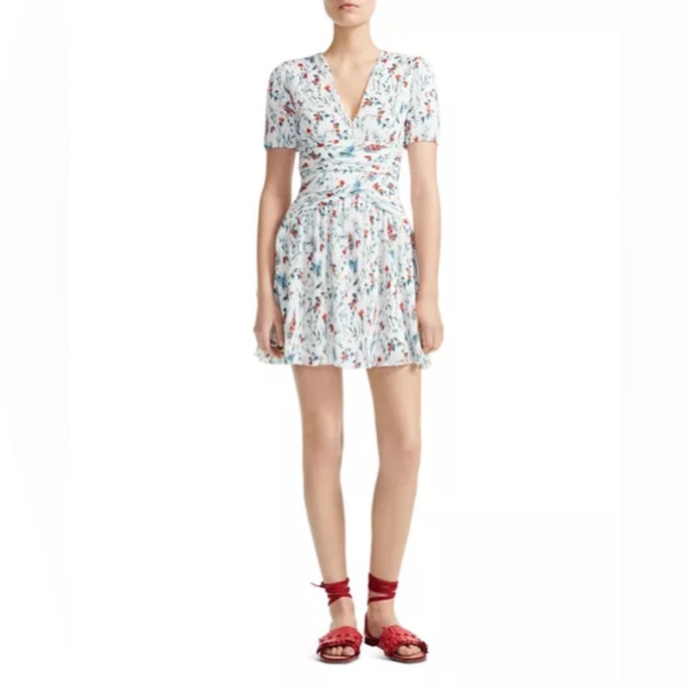 Maje Rasion Pleated Floral-Print Mini Dress